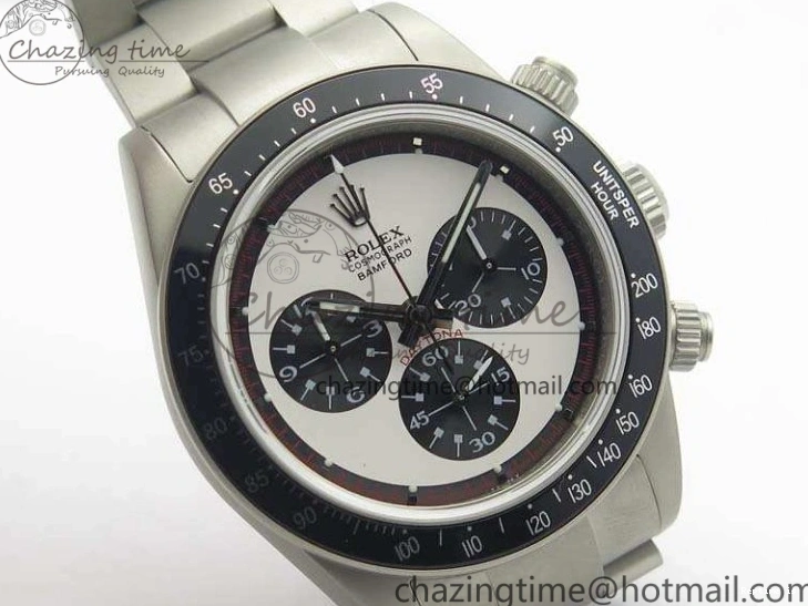 1225 Daytona Newman Sandblasted SS White Black Dial On SS Bracelet A Functional 3522